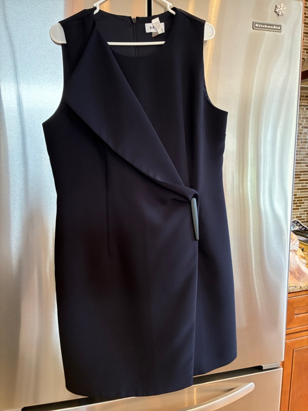 DKNY Navy Sleeveless Sheath Dress with Draped Front